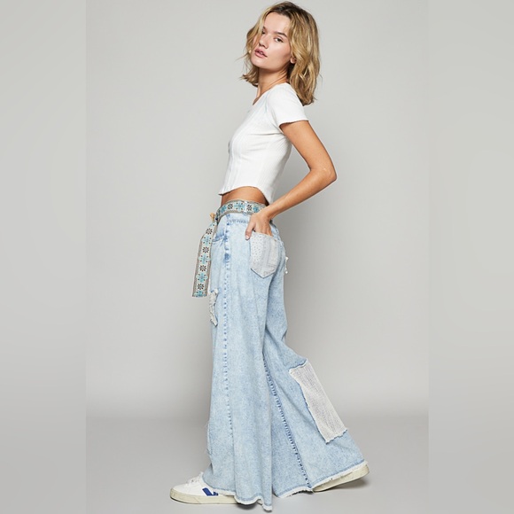 POL “Starlight Stitch” Wide Leg Patchwork Jeans - Picture 4 of 6